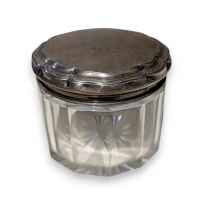 Boite ronde en cristal, couvercle en argent 830S