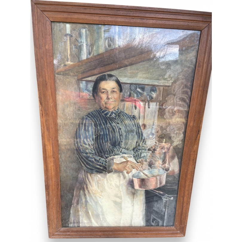 Aquarelle "Cuisinière" signé M. BEDOT-DIODATI