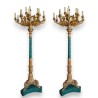 Paire de candelabres en bronze et malachite