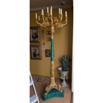 Paire de candelabres en bronze et malachite