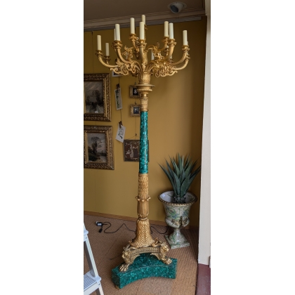 Paire de candelabres en bronze et malachite