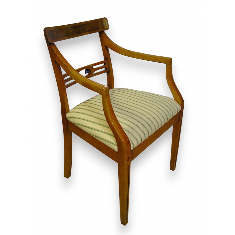 Yew wood armchair upholstered in fabric at  Moinat SA  - Antiques and home décor
