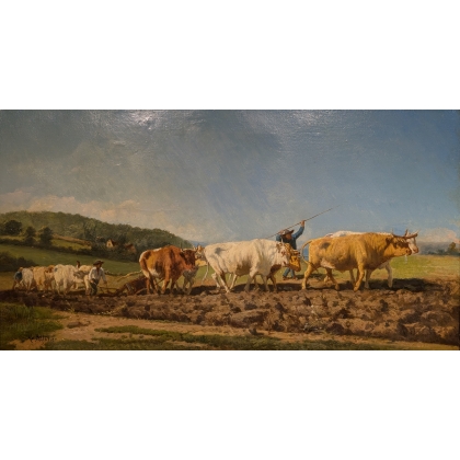 Paintings | Painting entitled ‘Oxen Team’, signed PELLETIER. Moinat SA  – Antiques and home décor