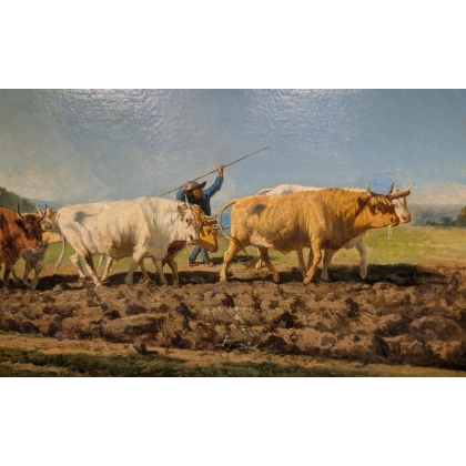 Paintings | Painting entitled ‘Oxen Team’, signed PELLETIER. Moinat SA  – Antiques and home décor