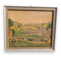 Aquarelle "Montée à l'alpage" signée ZG