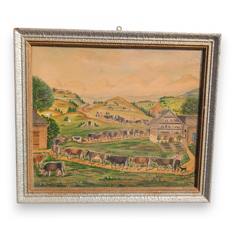 Aquarelle "Montée à l'alpage" signée ZG