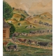 Aquarelle "Montée à l'alpage" signée ZG