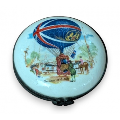 Boite ronde en porcelaine \"Montgolfière\"