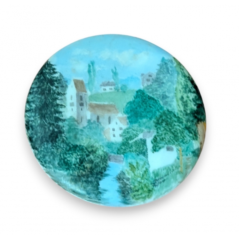 Plaque ronde en porcelaine \"Paysage\"
