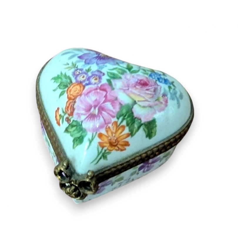 Boite Coeur en porcelaine \"Fleurs\"
