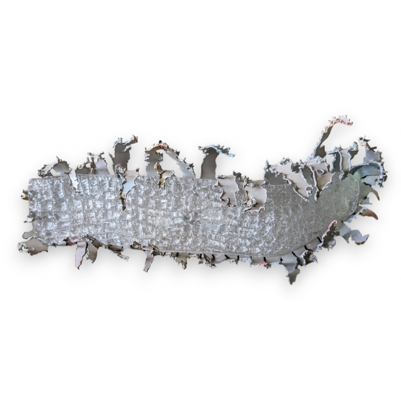 Applique "Vague" en tôle argentée et verre