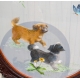 Ecran en soie brodée Chiens