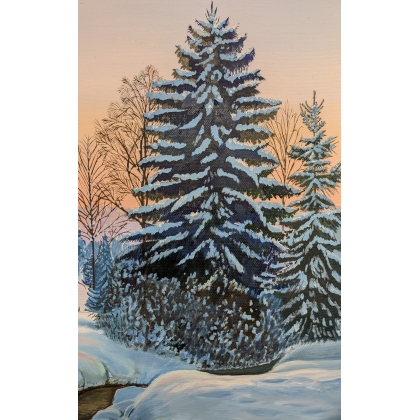 Tableau \"Sapin sous la neige\" signé H. RUDD 69