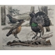 Gravure "Coq, poule et jeune coq" signée HAINARD