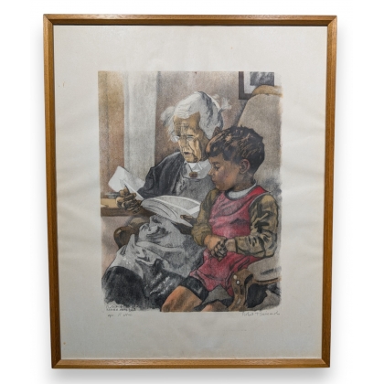 Engraving entitled ‘La bisaïeule’, signed HAINARD