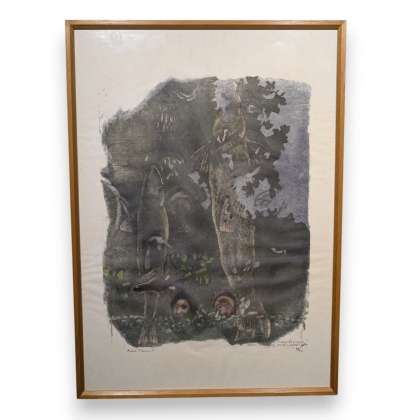 Engraving entitled ‘The Great Salmon’, signed HAINARD