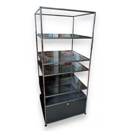 Etagère USM rayons verre et caisson gris