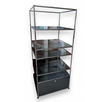 Etagère USM rayons verre et caisson gris