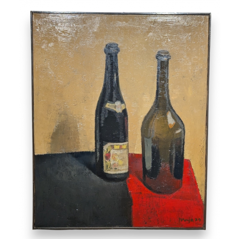 Tableau \"Bouteilles\" signé MAFLI 79
