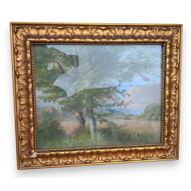 Pastel "Bord du Lac" signé A D