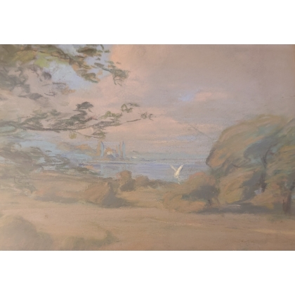 Pastel painting ‘Bord du Lac’, signed ‘A D’