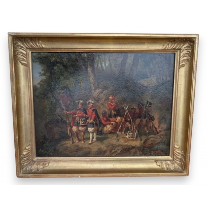 Tableau \"Camp au repos\" signé A. GANDON