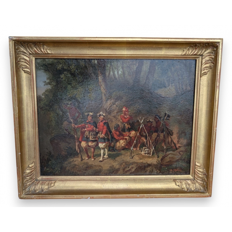 Tableau \"Camp au repos\" signé A. GANDON