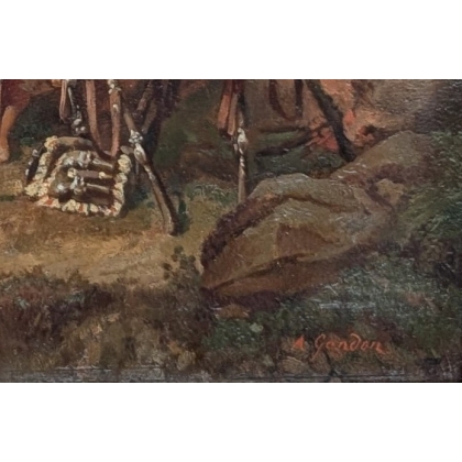 Tableau \"Camp au repos\" signé A. GANDON