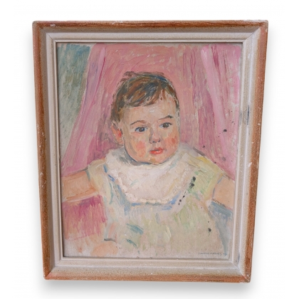 Tableau \"Bébé\" signé Maurice MATHEY 1928