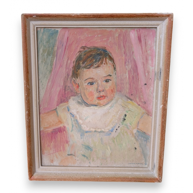 Tableau \"Bébé\" signé Maurice MATHEY 1928