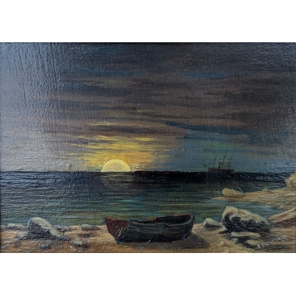 Tableau \"Bord de mer\" signé R. KILCHENMANN