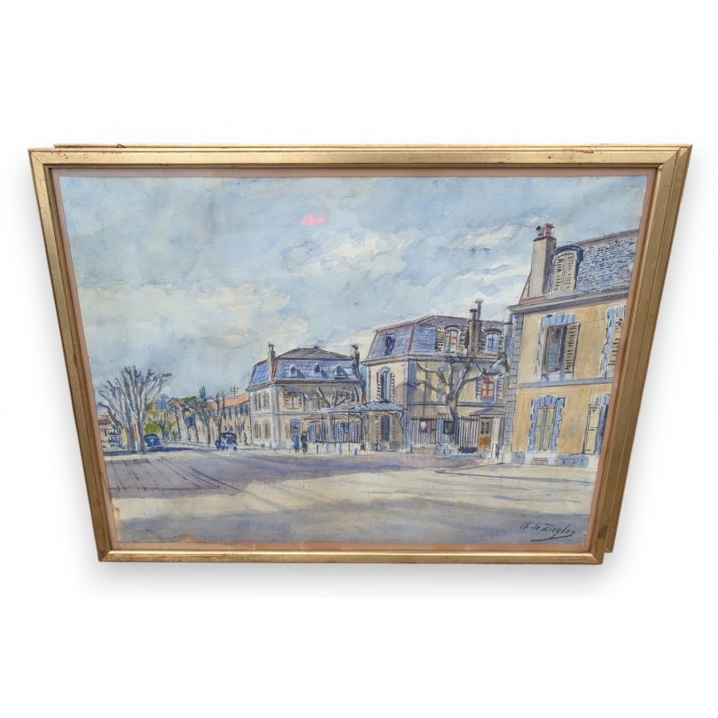 Gouache "Carouge" signée Ch. DE ZIEGLER