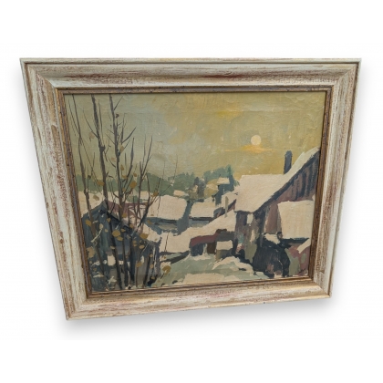 Tableau \"Paysage de neige\" signé SH