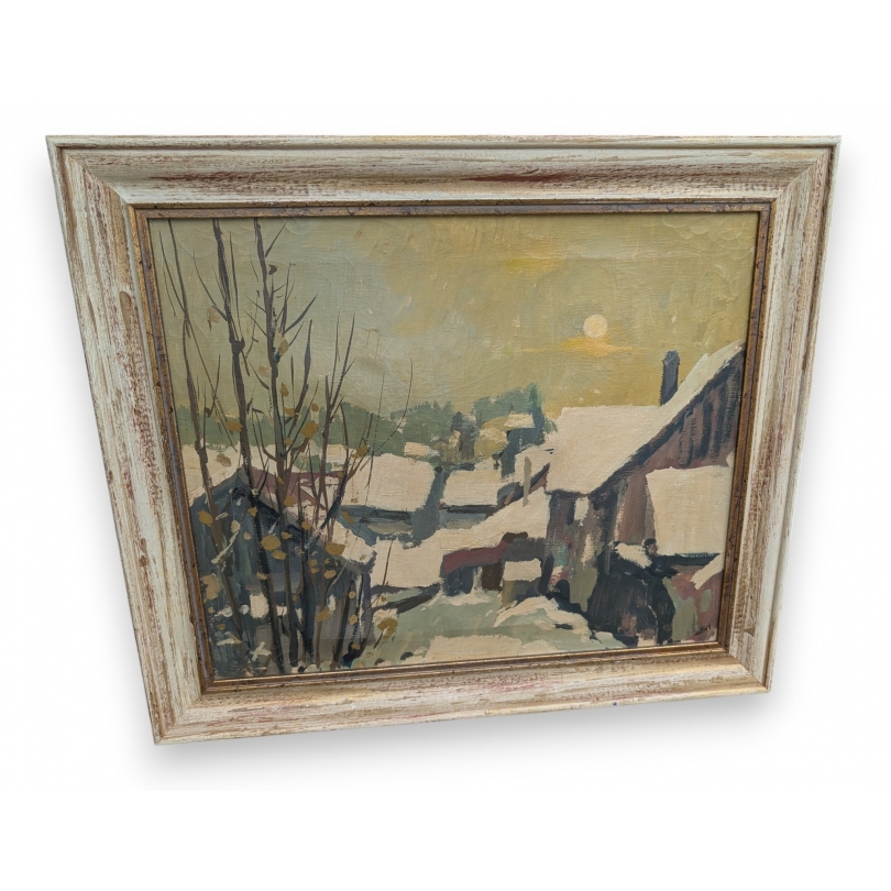 Tableau \"Paysage de neige\" signé SH
