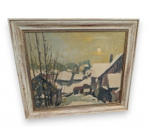 Tableau "Paysage de neige" signé SH