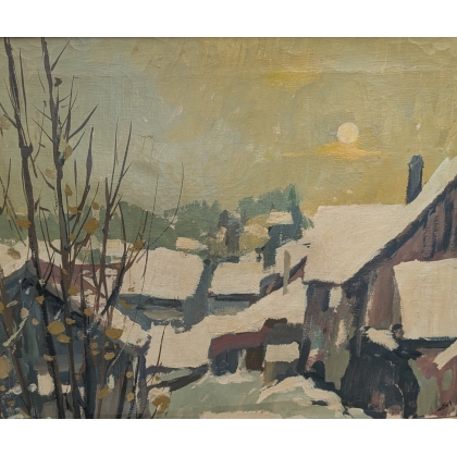 Tableau \"Paysage de neige\" signé SH