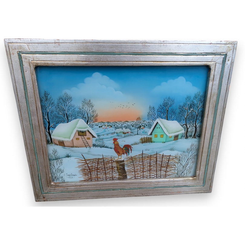 Peinture sous verre \"Neige\" signé SMICILBRADA
