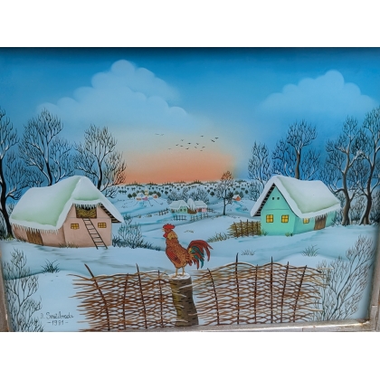 Peinture sous verre \"Neige\" signé SMICILBRADA