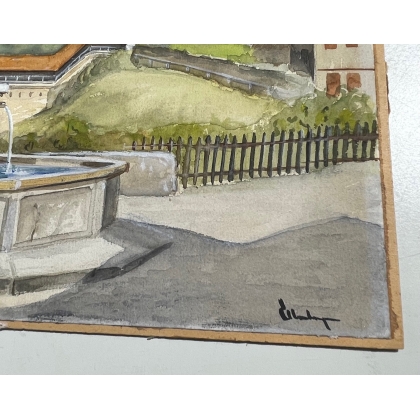 Aquarelle "Fontaine de la Fidélité" signée