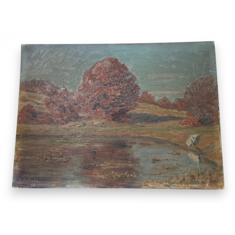 Tableau \"Paysage su Salève\" signé M. MATHEY