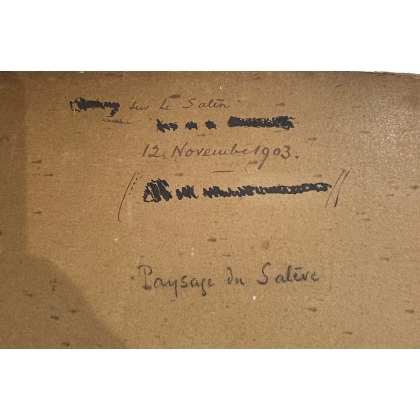 Tableau \"Paysage su Salève\" signé M. MATHEY
