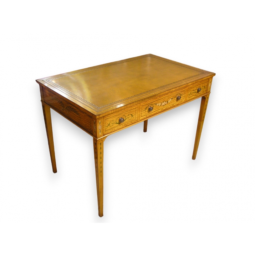 Table à écrire en citronnier, dessus cuir beige