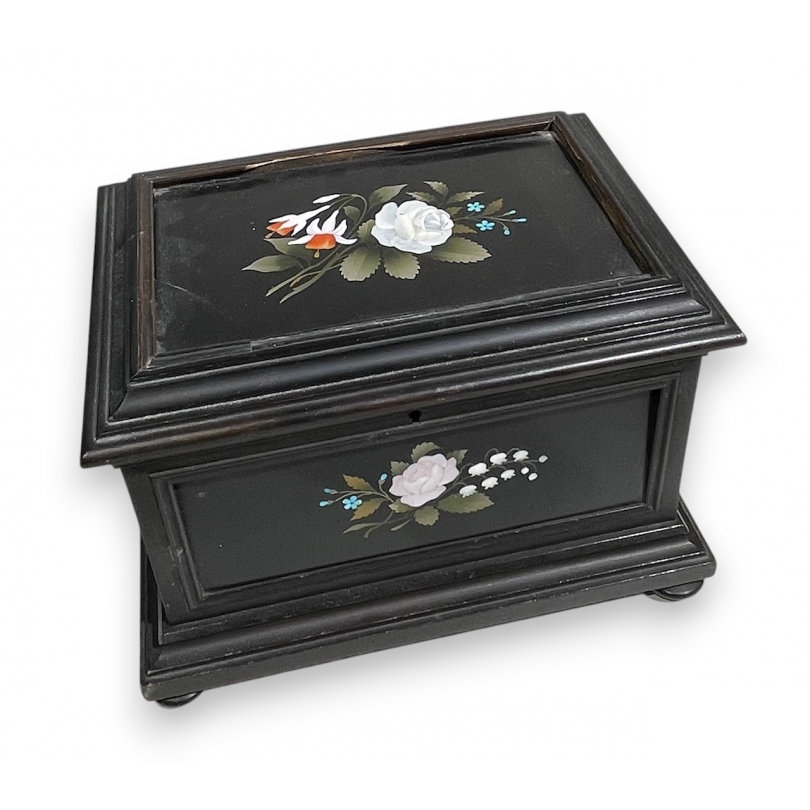 Blackened wooden box with pietra dura inlay