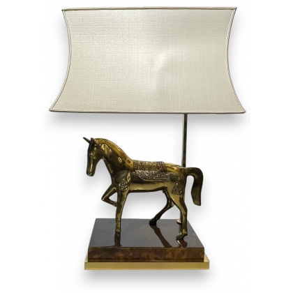 Lampe Cheval en laiton, socle émaillé
