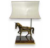 Lampe Cheval en laiton, socle émaillé