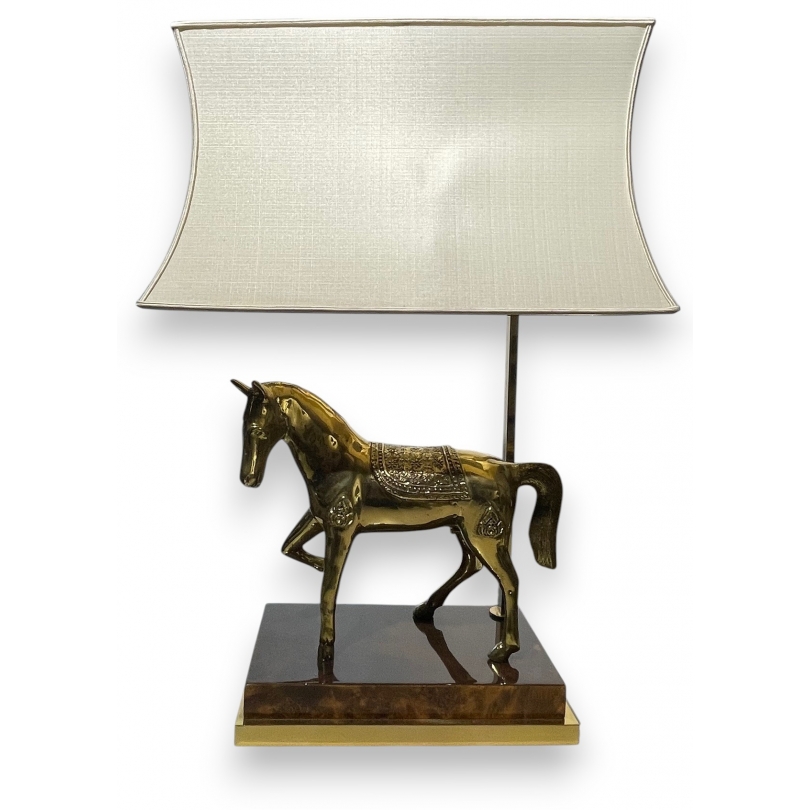 Lampe Cheval en laiton, socle émaillé