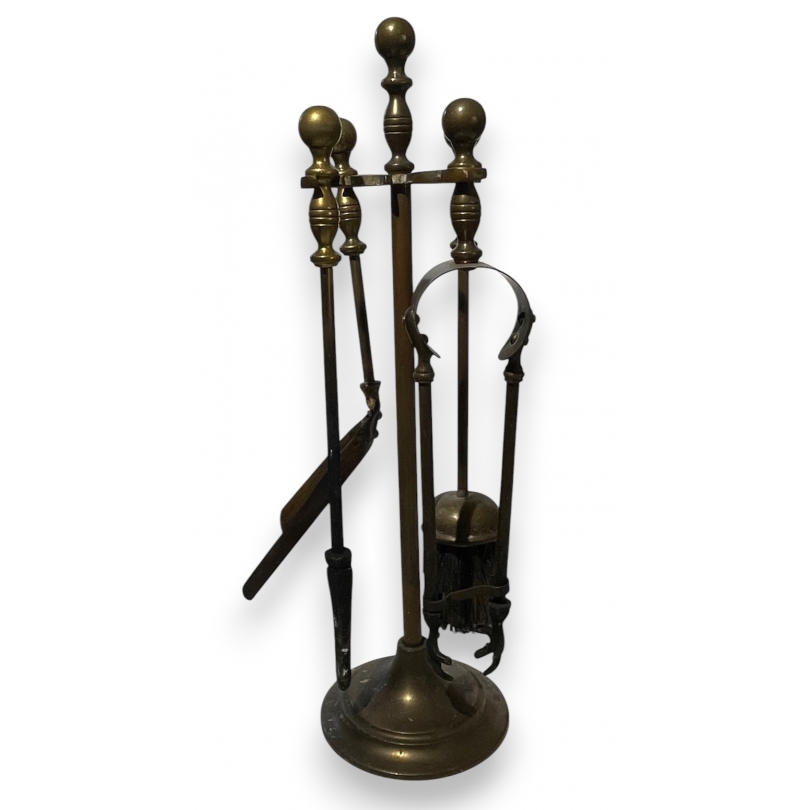 Lot d'outils de cheminée en laiton