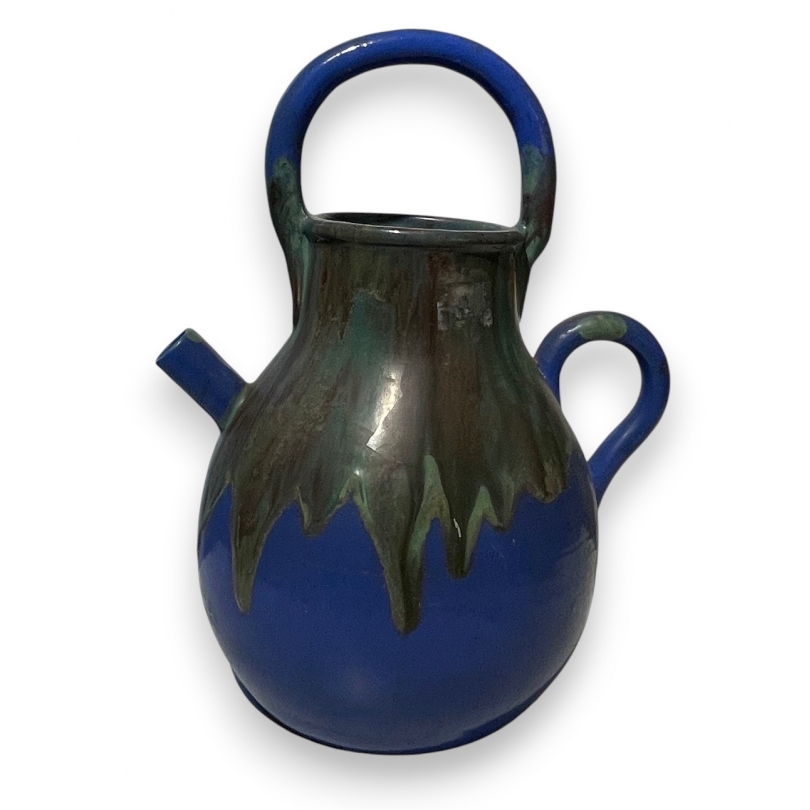 Pichet en grès flammé bleu et vert