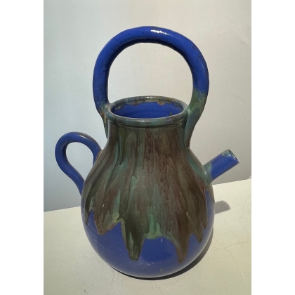 Pichet en grès flammé bleu et vert