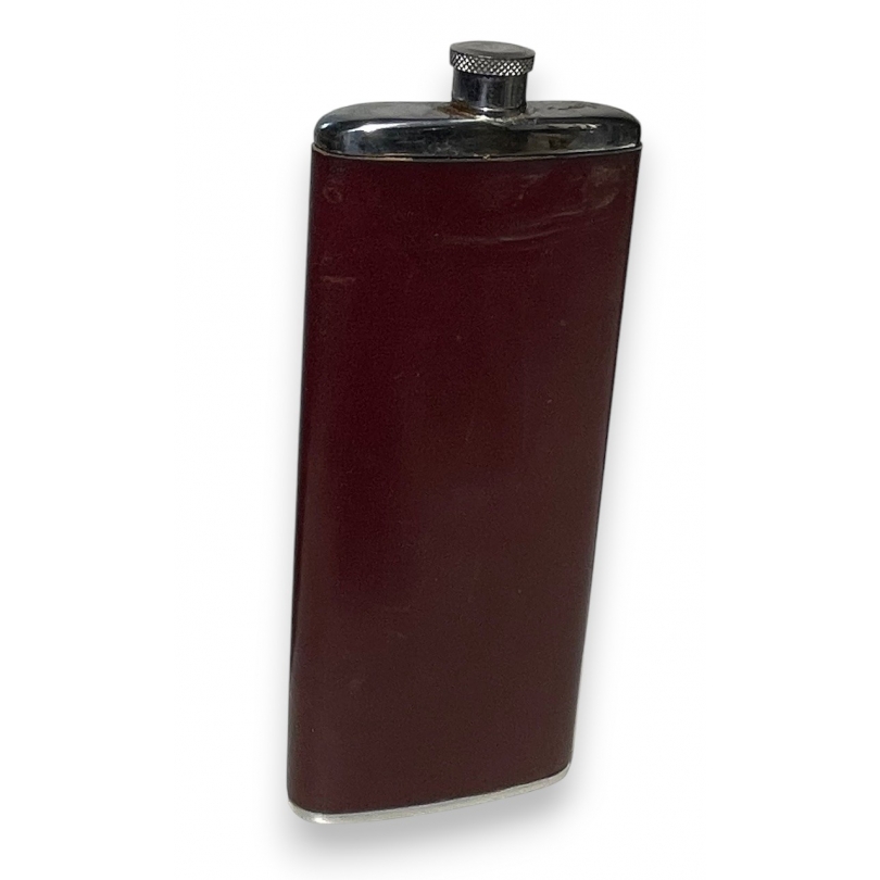 Flasque en métal chromé gainée de cuir rouge
